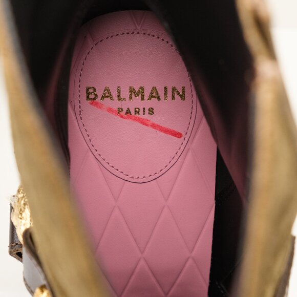 Balmain 105mm Eva Pointed Suede Leather Ankle Boot, Khaki Green, EU 40/US 10 - Picture 10 of 12